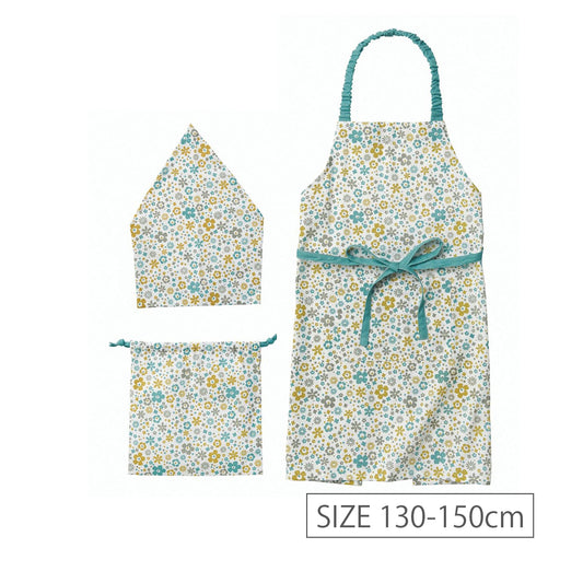 アビチュアル バンダナ・巾着付きキッズエプロンセット Lサイズ（130～150cm） リサ グリーン